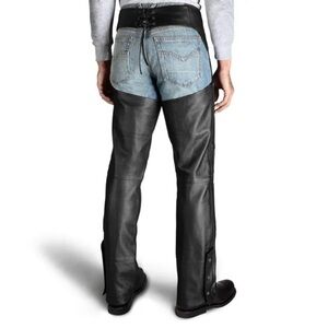Harley Davidson motorcycle chaps in black leather